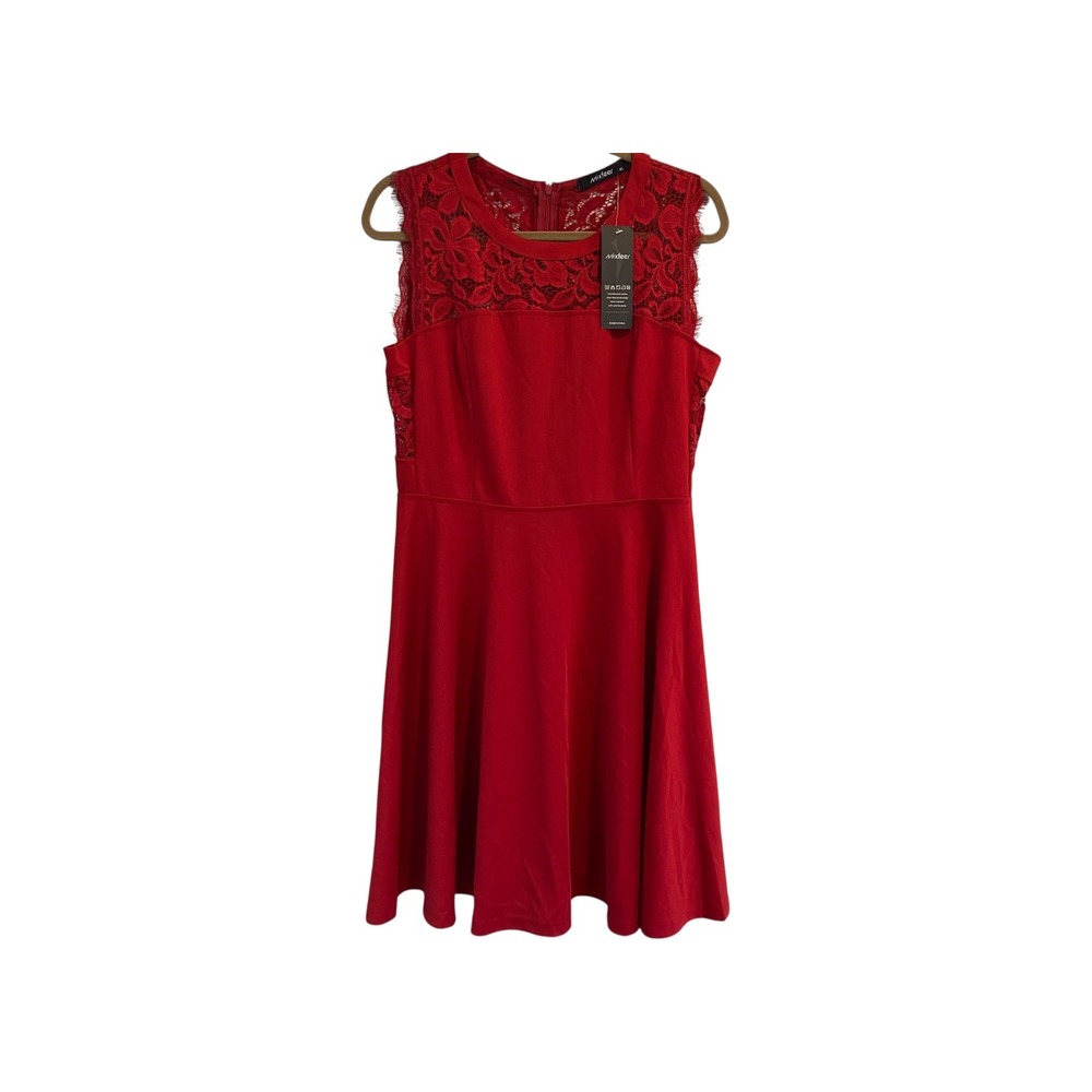 Mixfeer Red Lace‎ Dress Sleeveless A Line Party Cocktail Midi Dress XL
